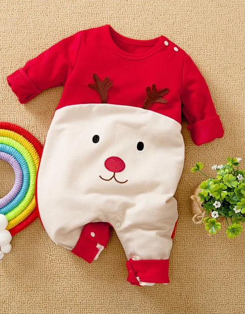 Load image into Gallery viewer, Toddler Boys Girls Rompers Kids Baby New Year Costume Christmas Claus Red Jumpsuits + Hats 2Pcs Cotton Outfits for Newborn 0-24M
