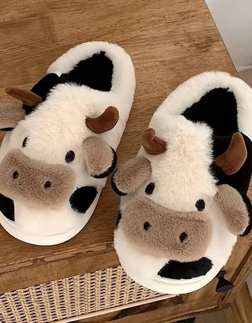 Încărcați imaginea în vizualizatorul Galerie, Women&#39;S Cartoon Cute Cow House Slippers Warm plus Lined Closed Toe Fuzzy Home Slides Women&#39;S Fluffy Comfy Shoes Winter Autumn
