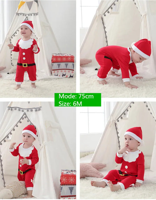 Load image into Gallery viewer, Toddler Boys Girls Rompers Kids Baby New Year Costume Christmas Claus Red Jumpsuits + Hats 2Pcs Cotton Outfits for Newborn 0-24M
