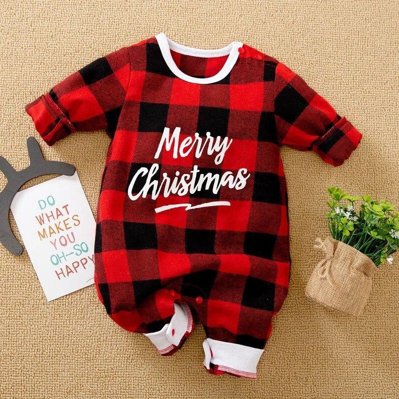 Toddler Boys Girls Rompers Kids Baby New Year Costume Christmas Claus Red Jumpsuits + Hats 2Pcs Cotton Outfits for Newborn 0-24M