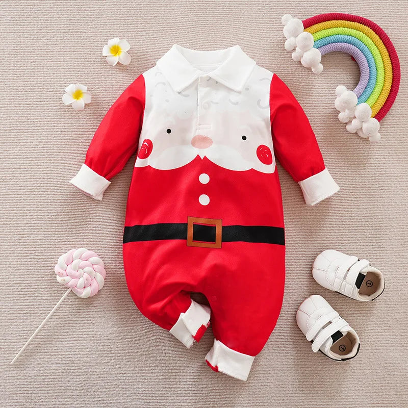 Toddler Boys Girls Rompers Kids Baby New Year Costume Christmas Claus Red Jumpsuits + Hats 2Pcs Cotton Outfits for Newborn 0-24M