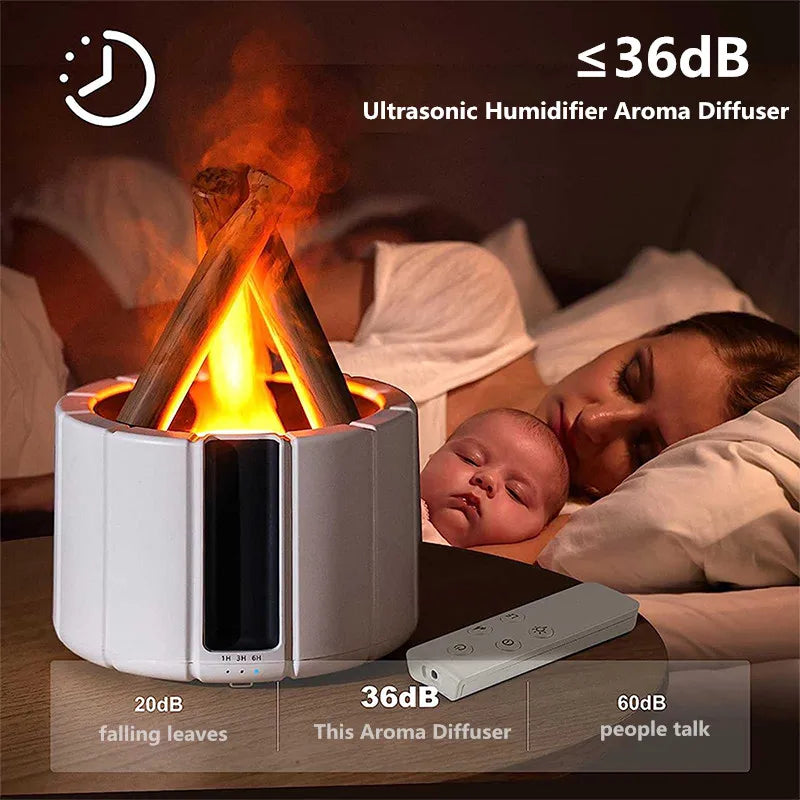 H9 Remote Control USB Air Humidifier Aroma Diffuser Ultrasonic Bonfire Flame Light Home Essential Oil Fragrance Perfume Machine